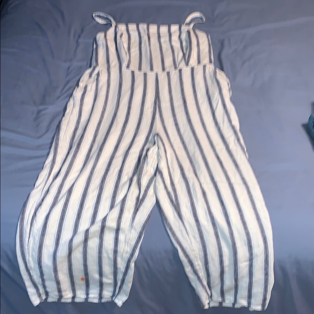 Old Navy White and Blue Striped Jumpsuit